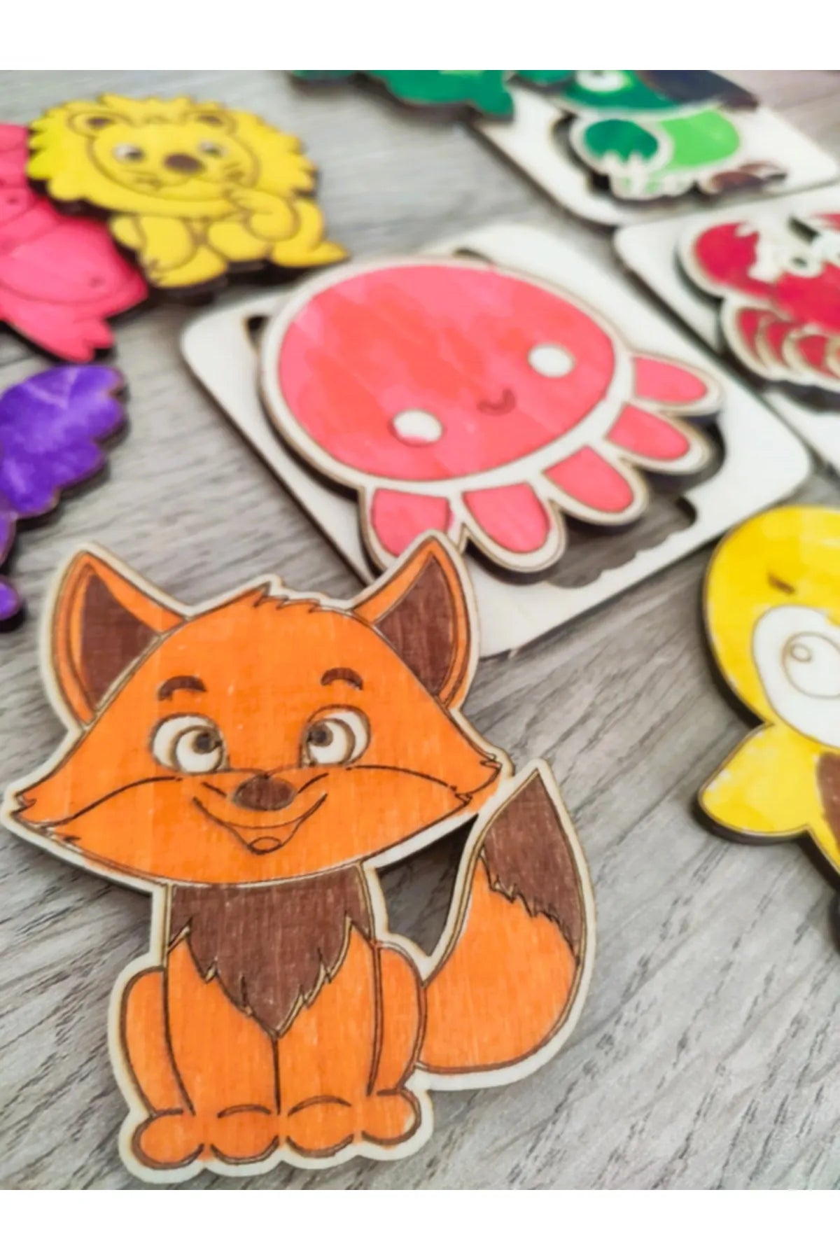 Ahşap montessori boyama çizim şablon 9lu , eğitici boyanabilir yap boz - bultak