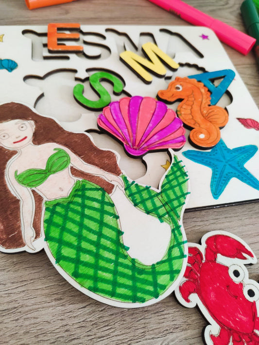 Kişiye Özel Ahşap Puzzle Yapboz Bul Tak Çıkar Oyuncak Prenses temalı