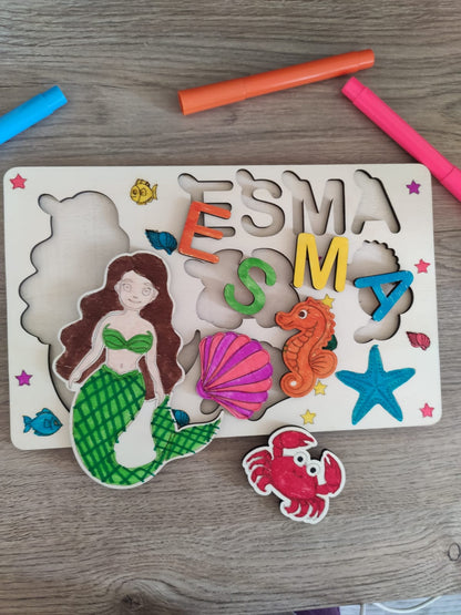 Kişiye Özel Ahşap Puzzle Yapboz Bul Tak Çıkar Oyuncak Prenses temalı