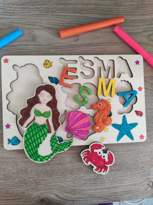 Kişiye Özel Ahşap Puzzle Yapboz Bul Tak Çıkar Oyuncak Prenses temalı