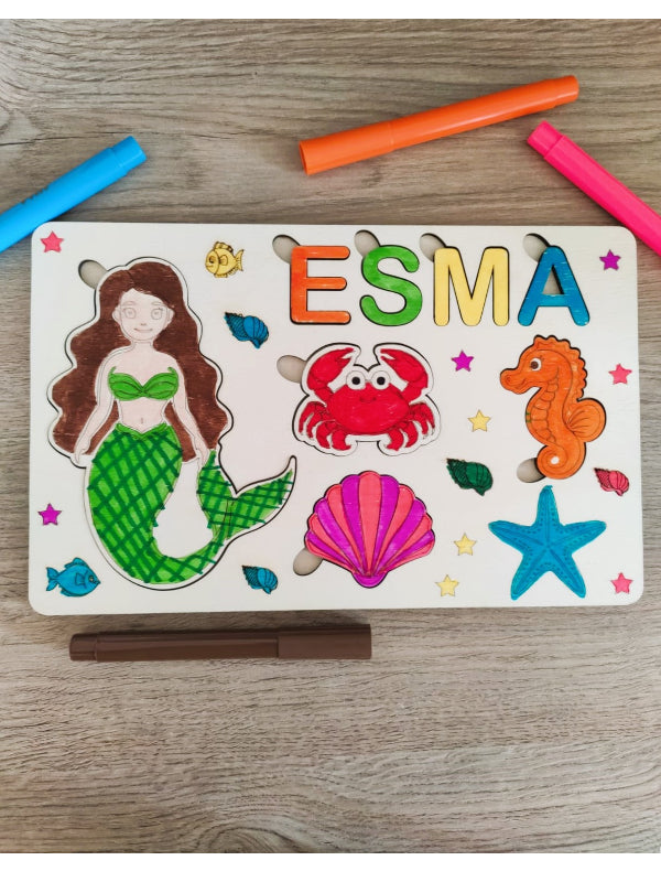 Kişiye Özel Ahşap Puzzle Yapboz Bul Tak Çıkar Oyuncak Prenses temalı