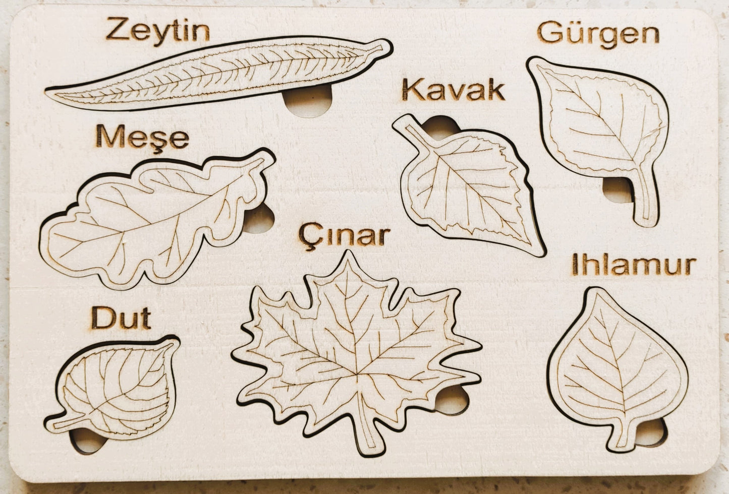 montessori eğitici boyanabilir ahşap tak cıkar puzzle oyuncak 3 lü set,hayvanlar,yapraklar,meyveler