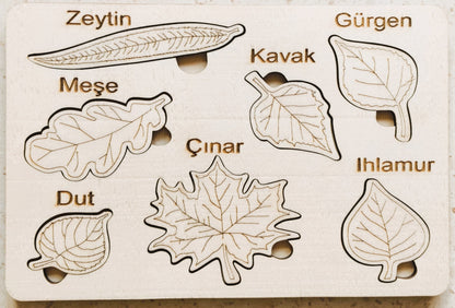 montessori eğitici boyanabilir ahşap tak cıkar puzzle oyuncak 3 lü set,hayvanlar,yapraklar,meyveler