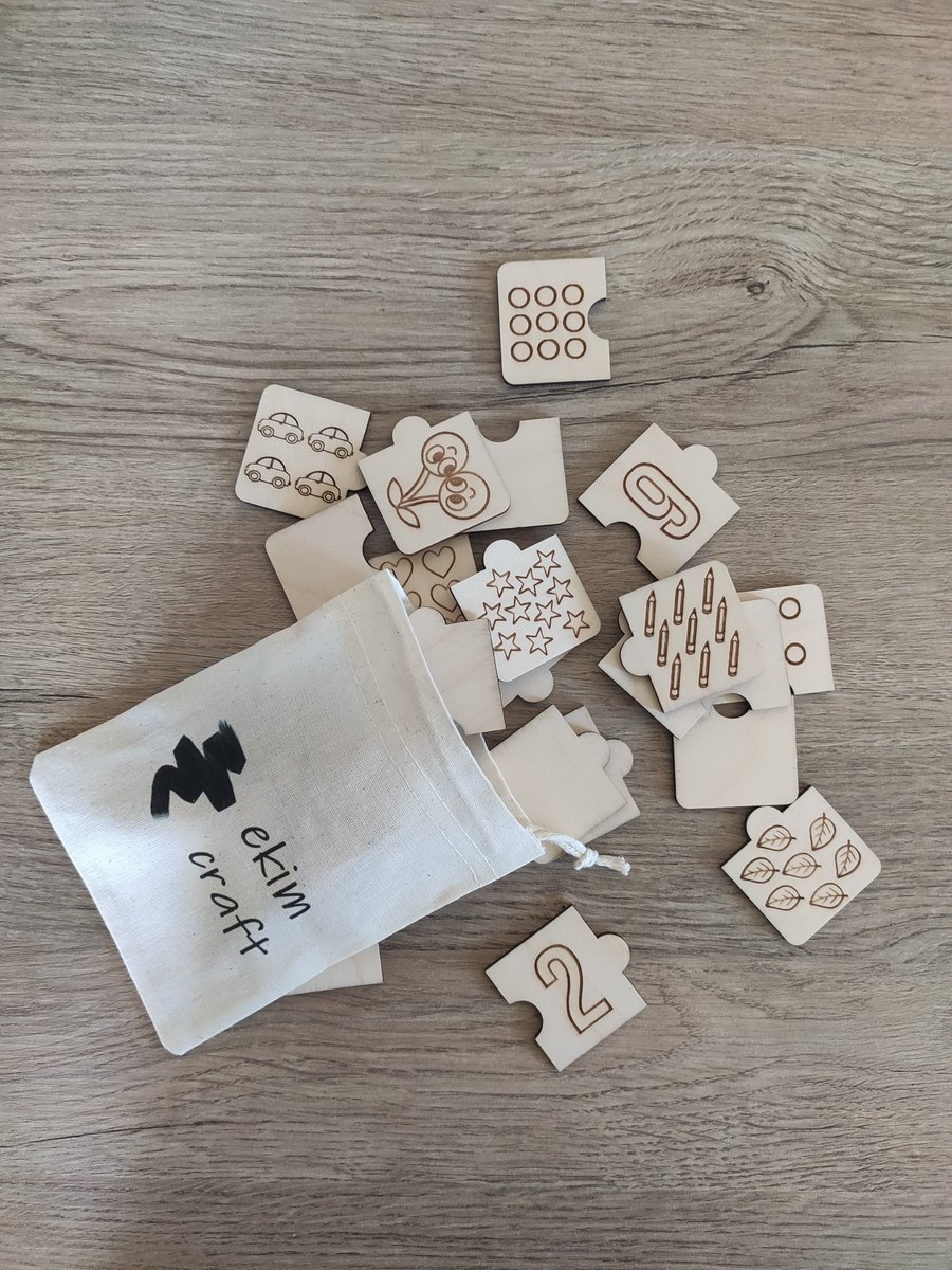 3'lü Sayı Eşleştirme Ahşap Puzzle (1-10)