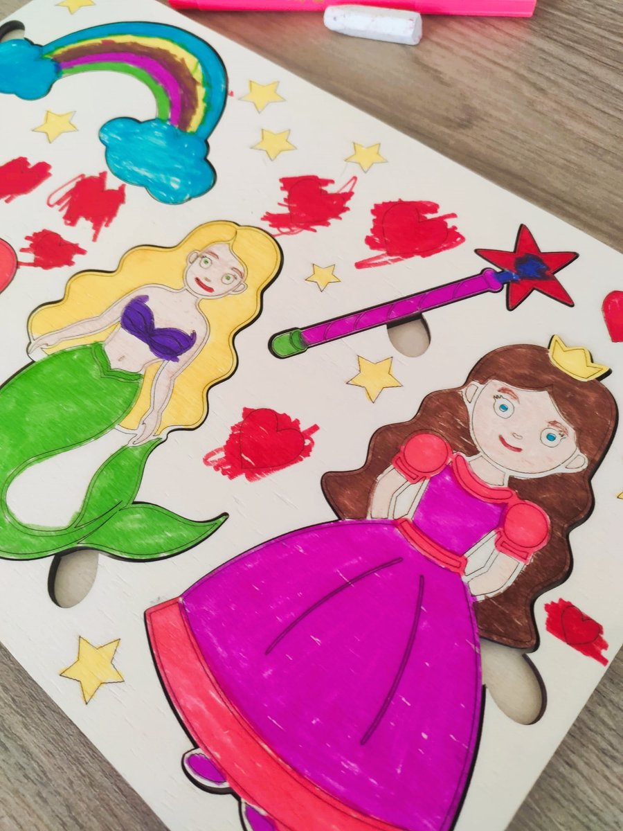 Prenses & Peri Temalı Boyanabilir Ahşap Puzzle