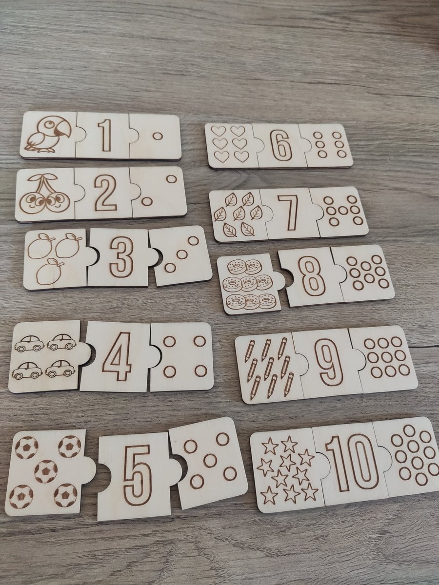 3'lü Sayı Eşleştirme Ahşap Puzzle (1-10)