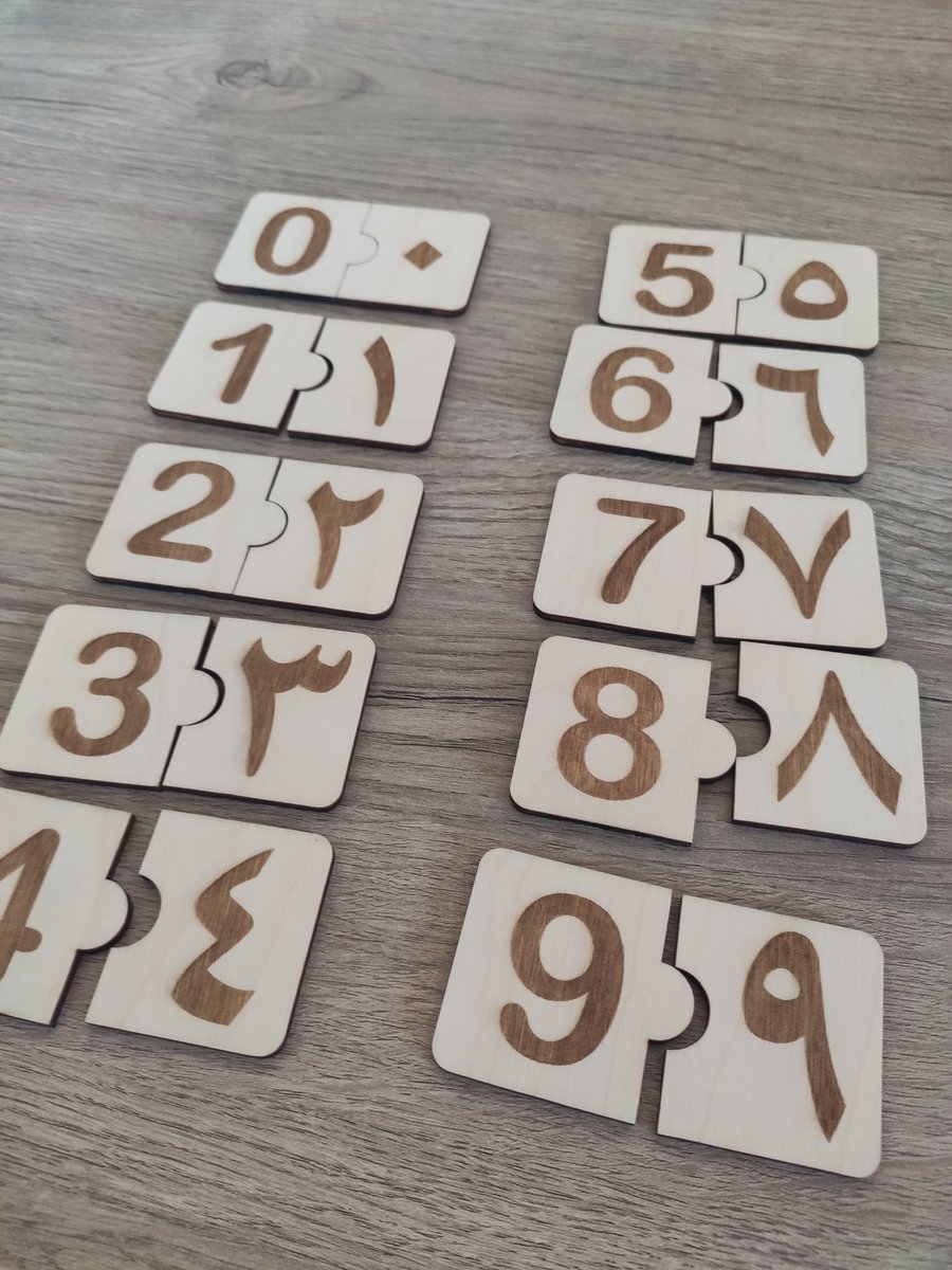 Arapça Sayılar Eşleştirme Ahşap Puzzle (0-9)