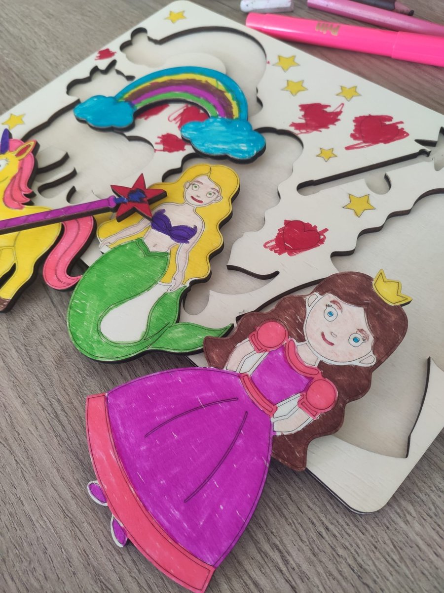 Prenses & Peri Temalı Boyanabilir Ahşap Puzzle
