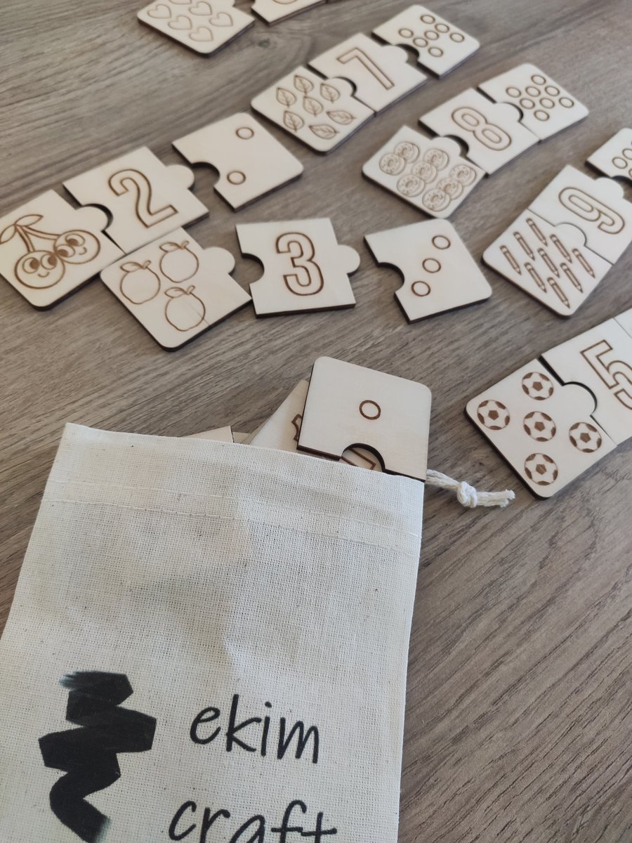 3'lü Sayı Eşleştirme Ahşap Puzzle (1-10)