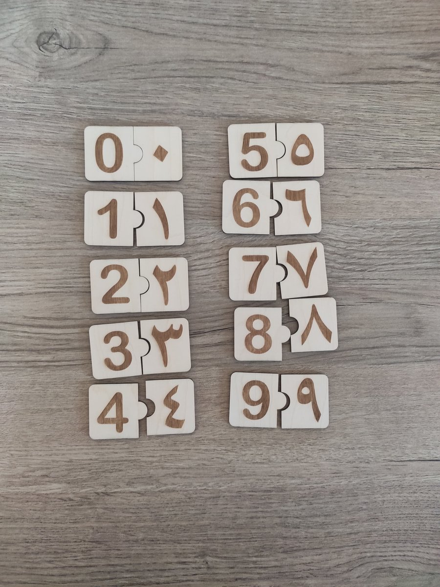Arapça Sayılar Eşleştirme Ahşap Puzzle (0-9)