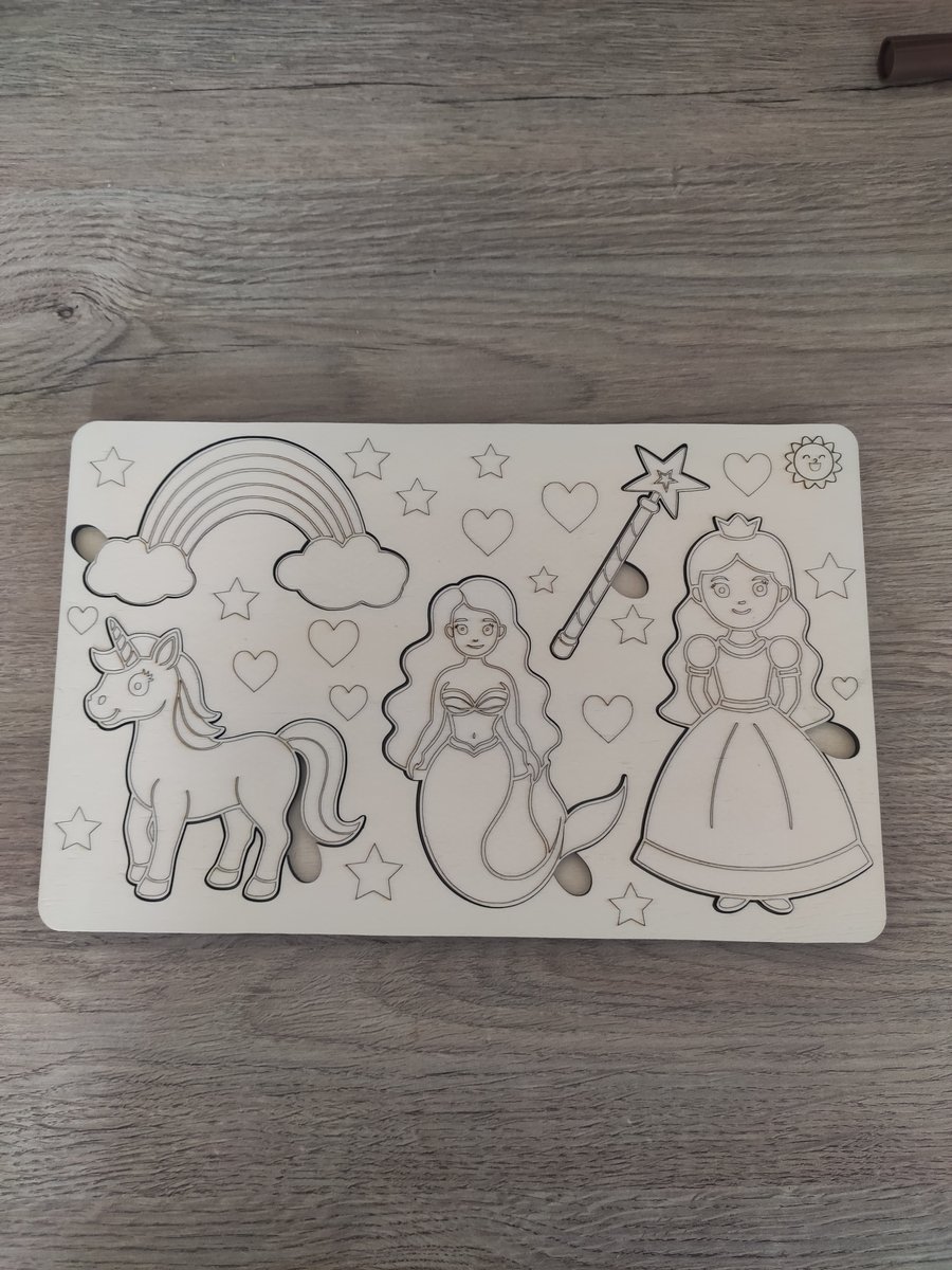 Prenses & Peri Temalı Boyanabilir Ahşap Puzzle