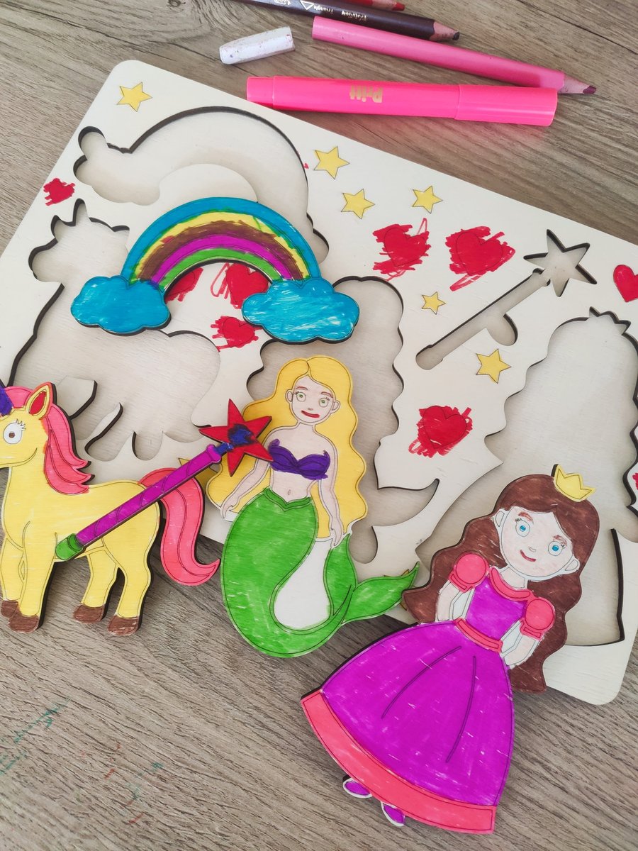 Prenses & Peri Temalı Boyanabilir Ahşap Puzzle