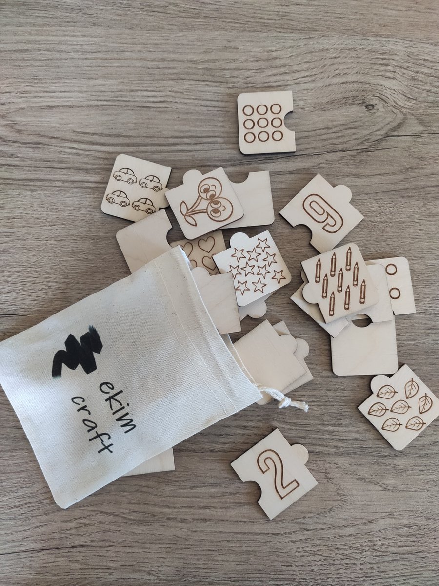 3'lü Sayı Eşleştirme Ahşap Puzzle (1-10)