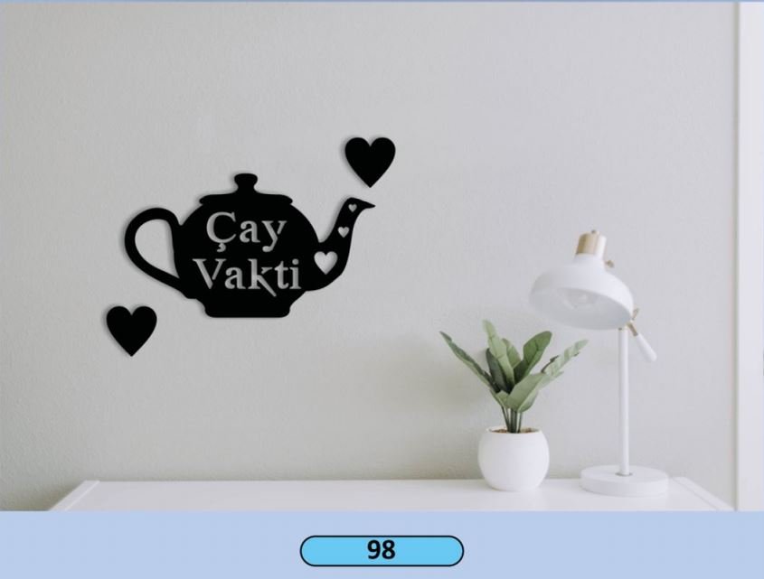 Çay Vakti Ahşap Duvar Yazısı (Demlik)