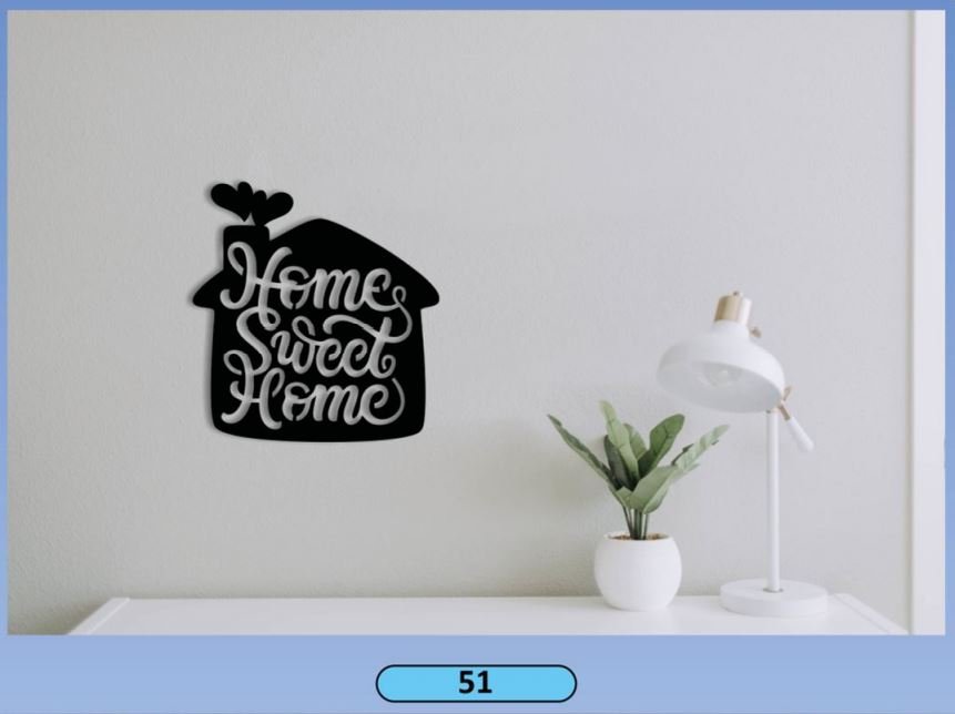 Home Sweet Home Ahşap Duvar Yazısı (Ev Şekilli)